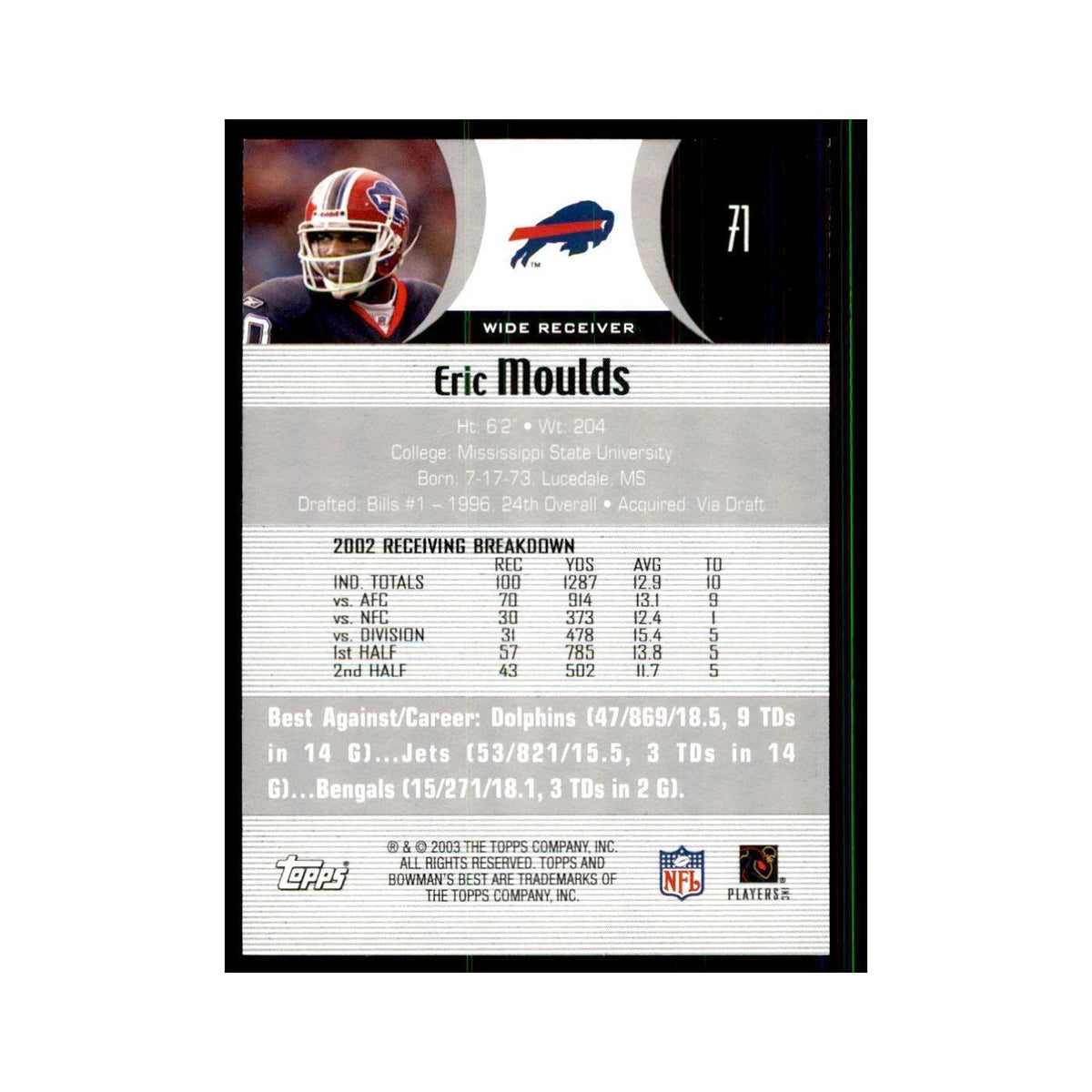 Eric Moulds 2003 Bowman's Best #71 Football Cards Football Card NM