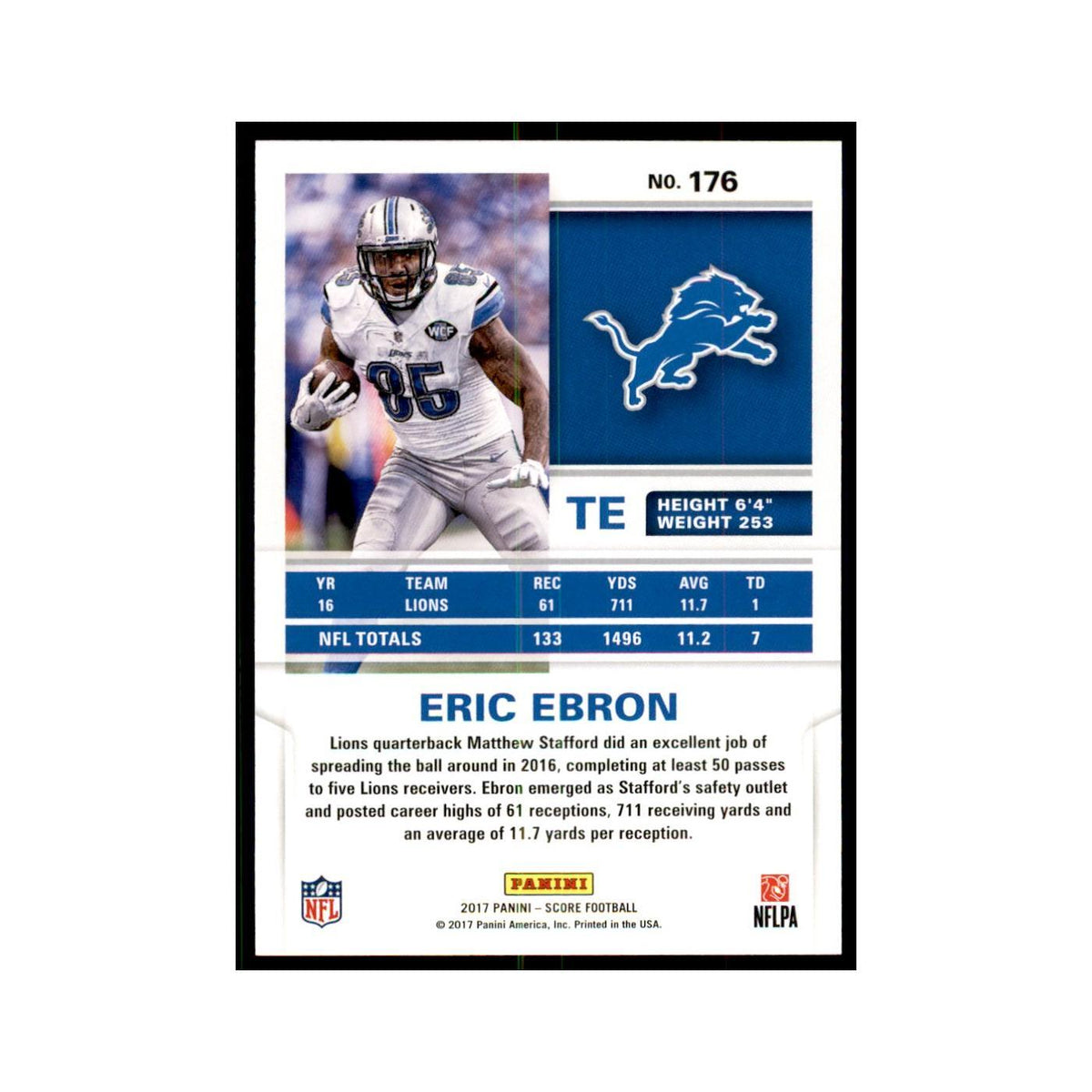 Eric Ebron 2017 Score #176 Detroit Lions Football Card NM