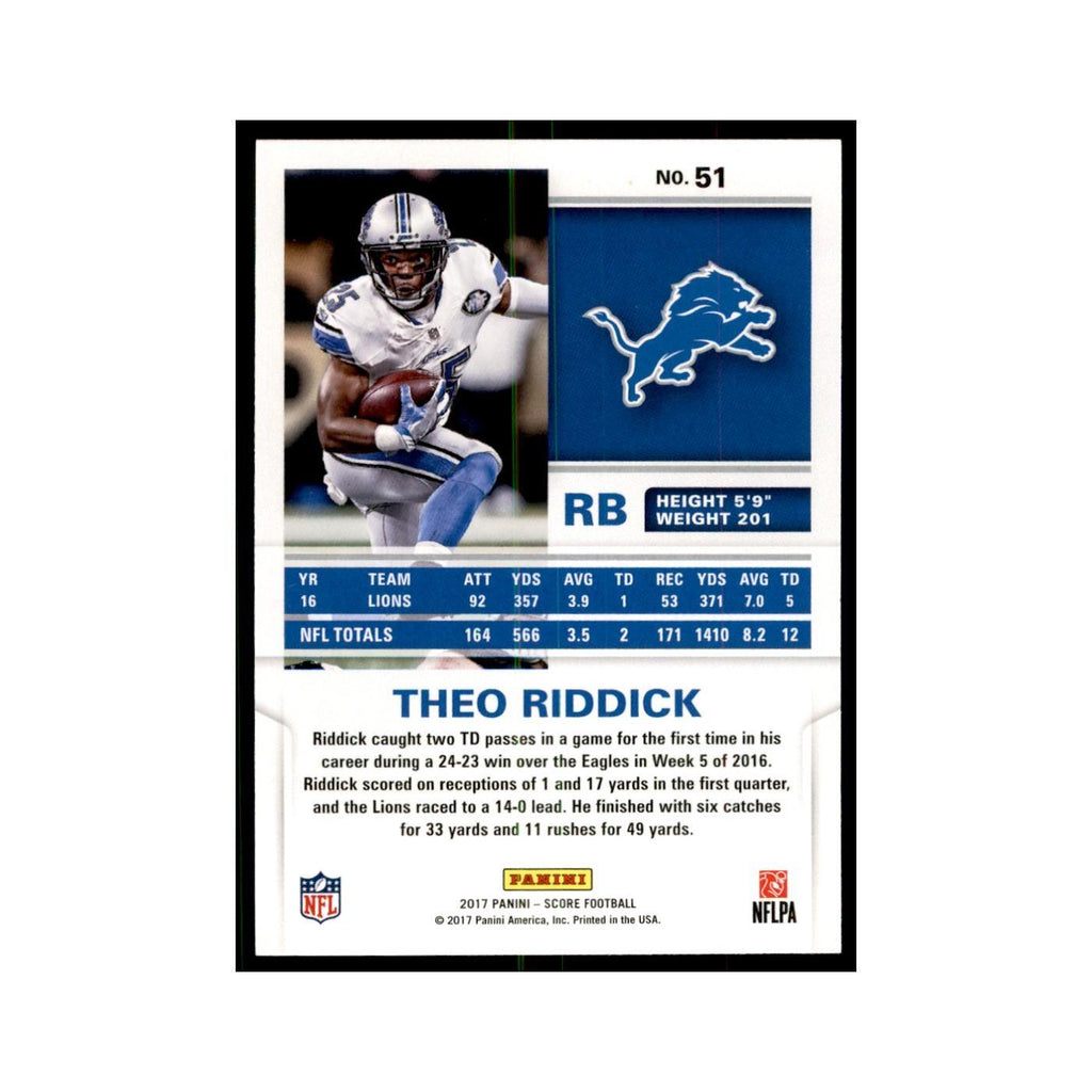 Theo Riddick 2017 Score #51 Detroit Lions Football Card NM