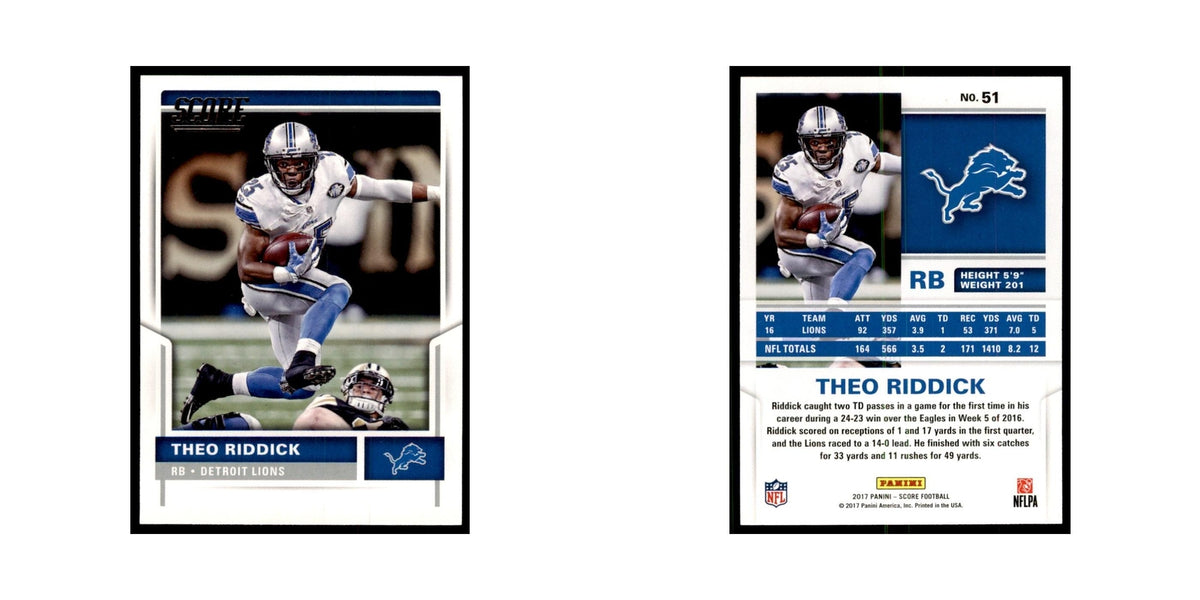Theo Riddick 2017 Score #51 Detroit Lions Football Card NM