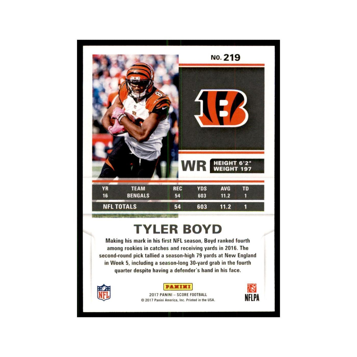 Tyler Boyd 2017 Score #219 Cincinnati Bengals Football Card NM
