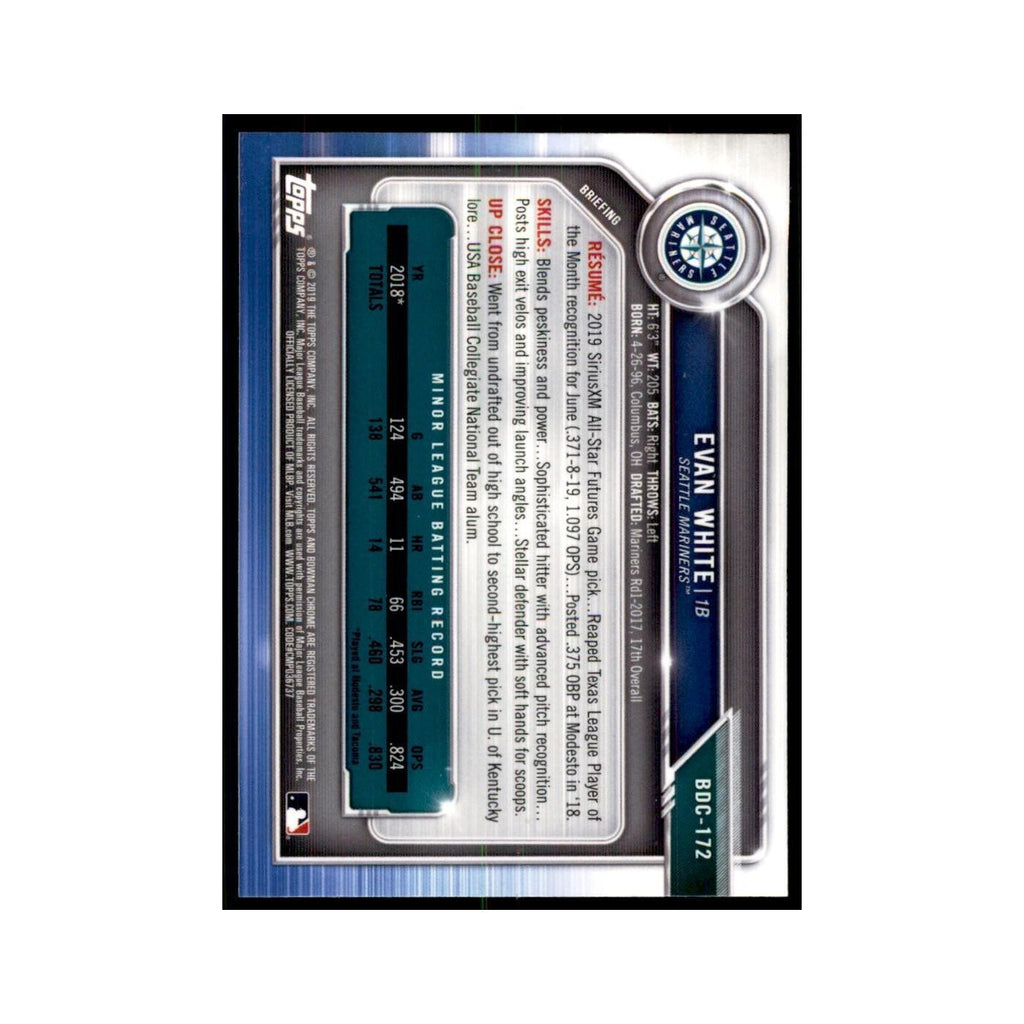 Evan White 2019 Bowman Draft Chrome #BDC-172 Seattle Mariners Baseball Card NM