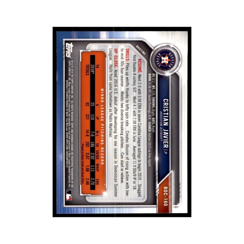 Cristian Javier 2019 Bowman Draft Chrome #BDC-160 Houston Astros NM