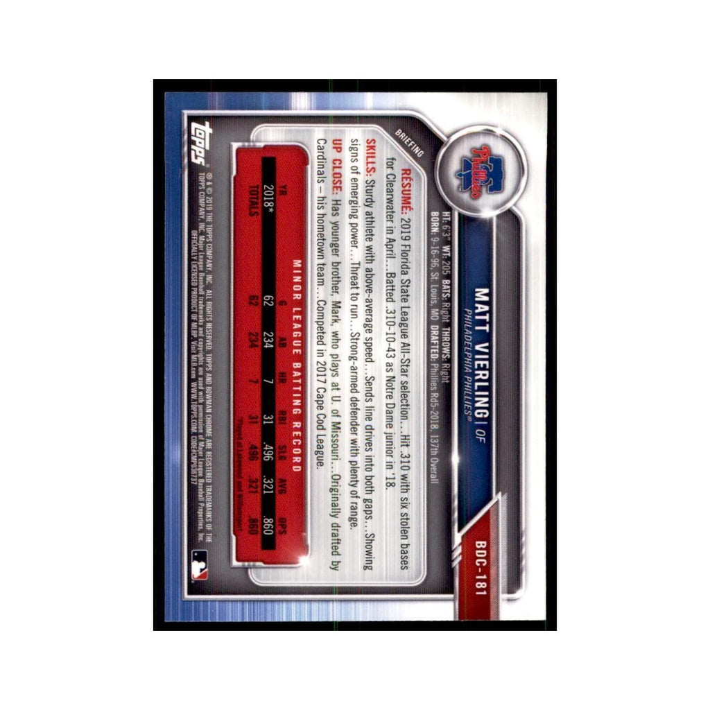 Matt Vierling 2019 Bowman Draft Chrome #BDC-181 Philadelphia Phillies NM