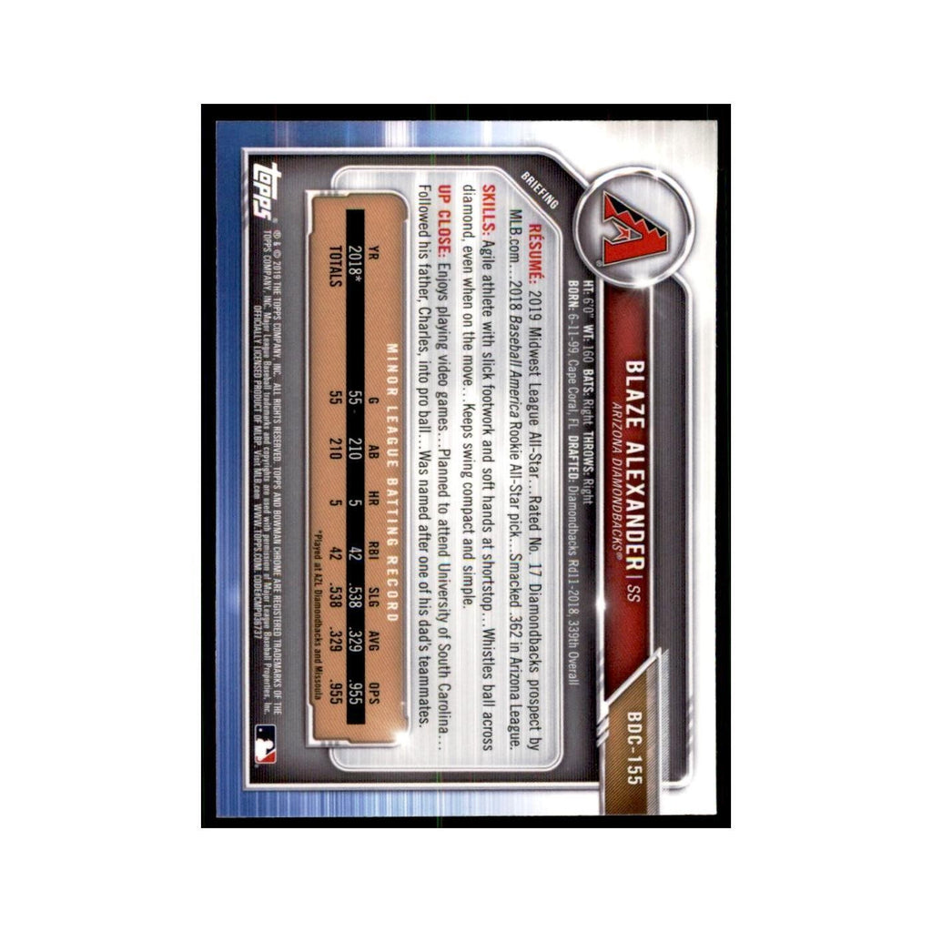 Blaze Alexander 2019 Bowman Draft Chrome #BDC-155 Arizona Diamondbacks NM