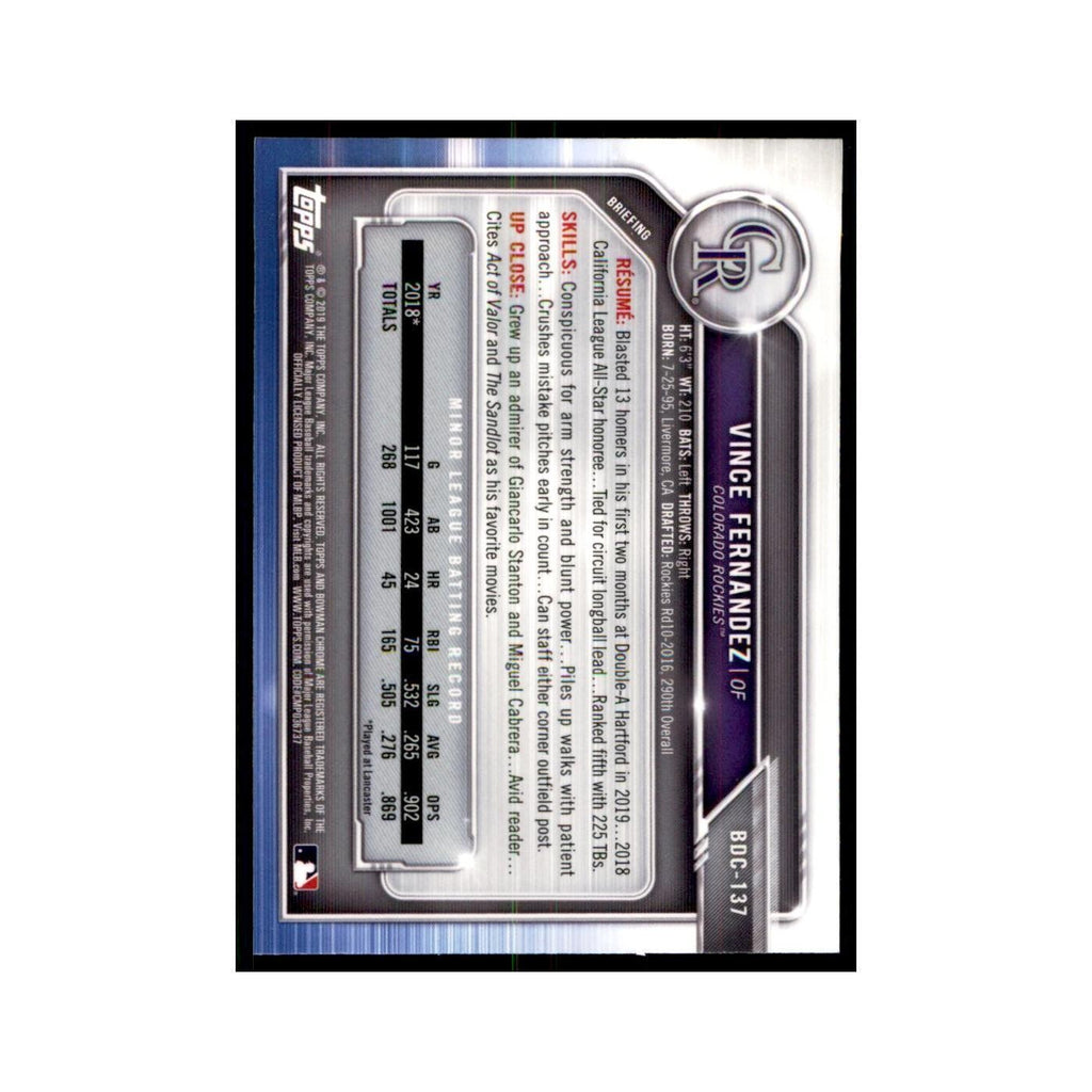 Vince Fernandez 2019 Bowman Draft Chrome #BDC-137 Colorado Rockies NM