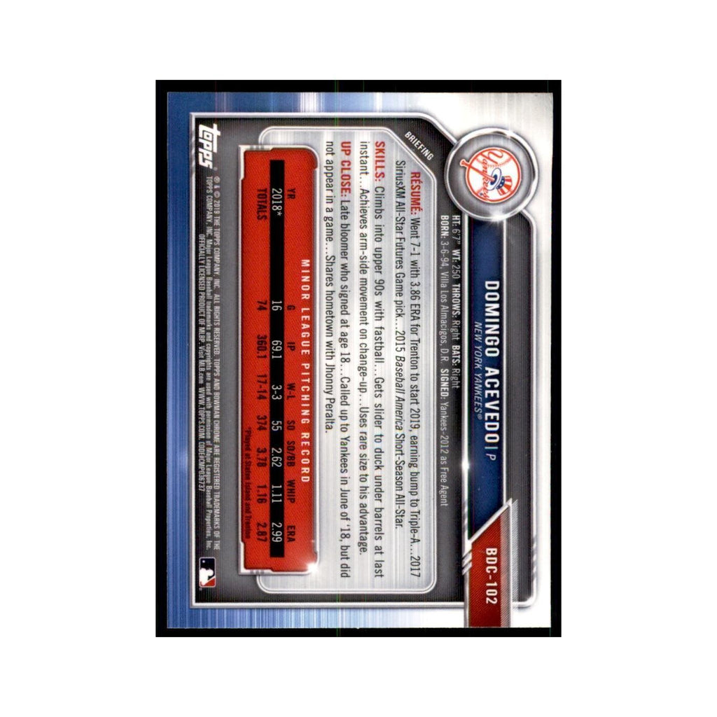 Domingo Acevedo 2019 Bowman Draft Chrome #BDC-102 New York Yankees NM