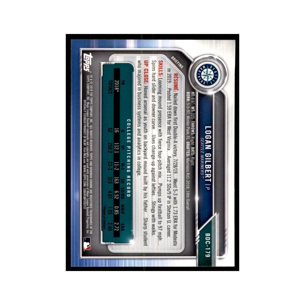 Logan Gilbert 2019 Bowman Draft Chrome #BDC-179 Seattle Mariners NM