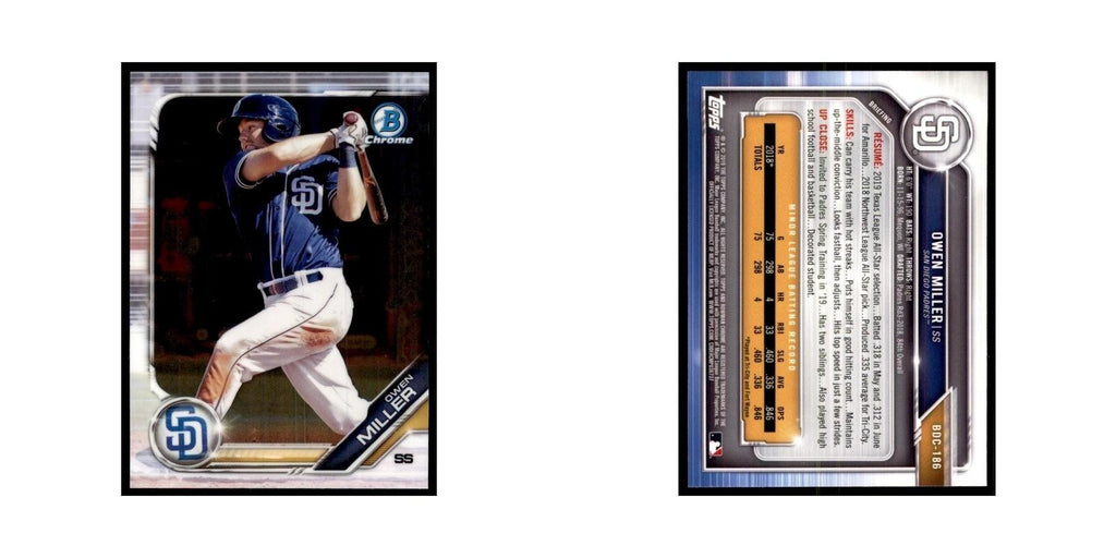 Owen Miller 2019 Bowman Draft Chrome #BDC-186 San Diego Padres Baseball Card NM