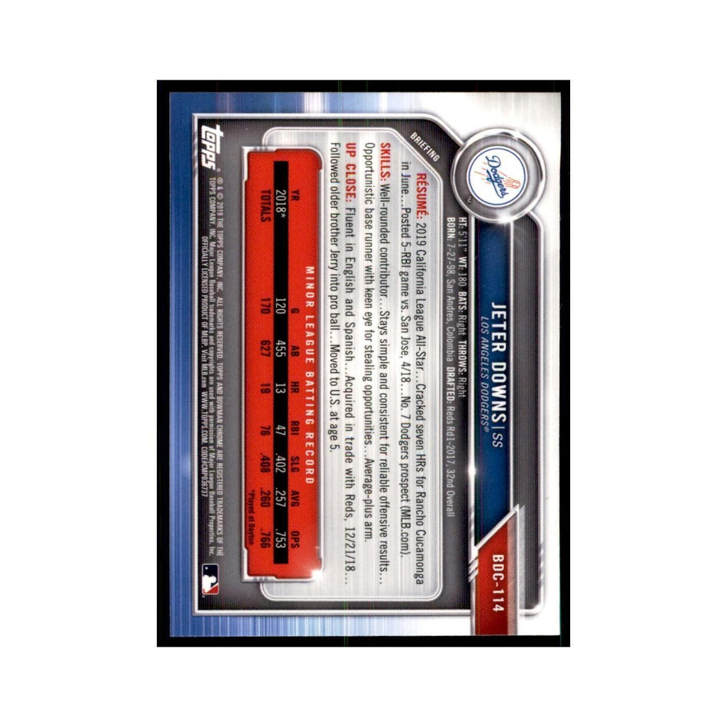 Jeter Downs 2019 Bowman Draft Chrome #BDC-114 Los Angeles Dodgers NM