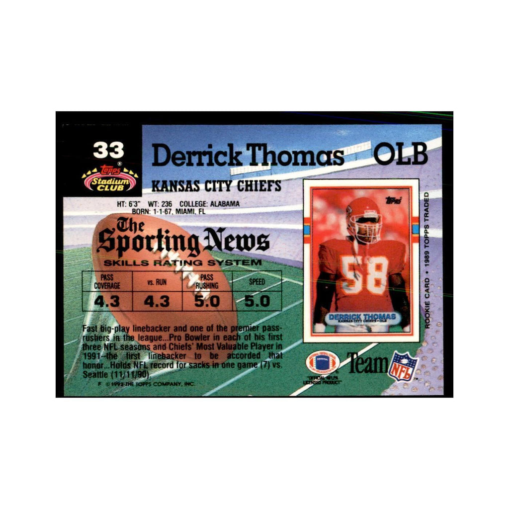 Derrick Thomas 1992 Stadium Club #33 Football Cards Football Card NM