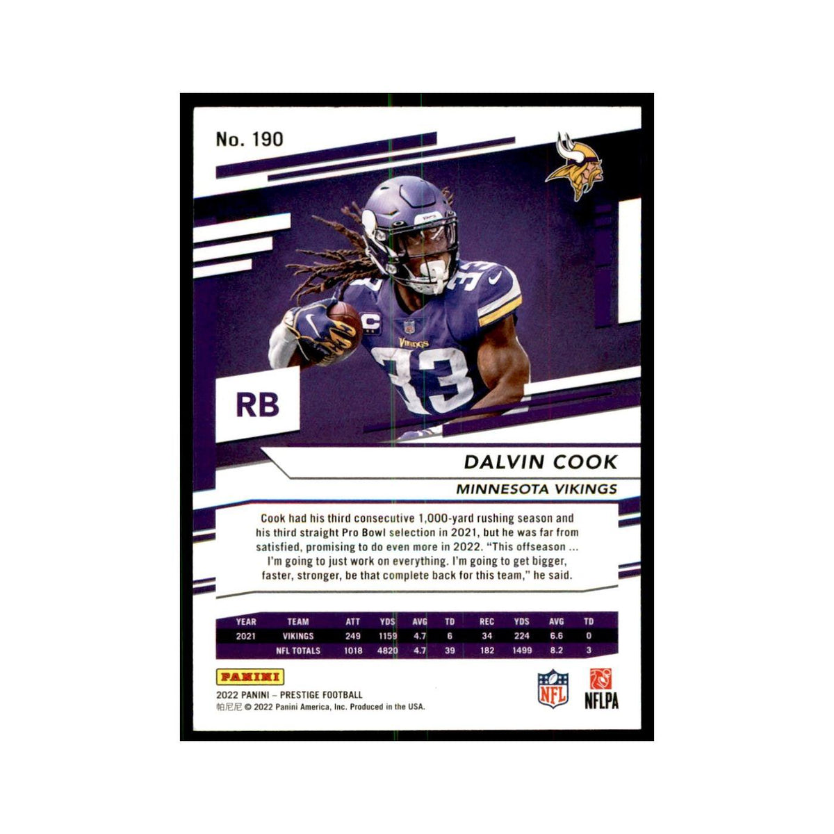 Dalvin Cook 2022 Panini Prestige #190 Minnesota Vikings Football Card NM