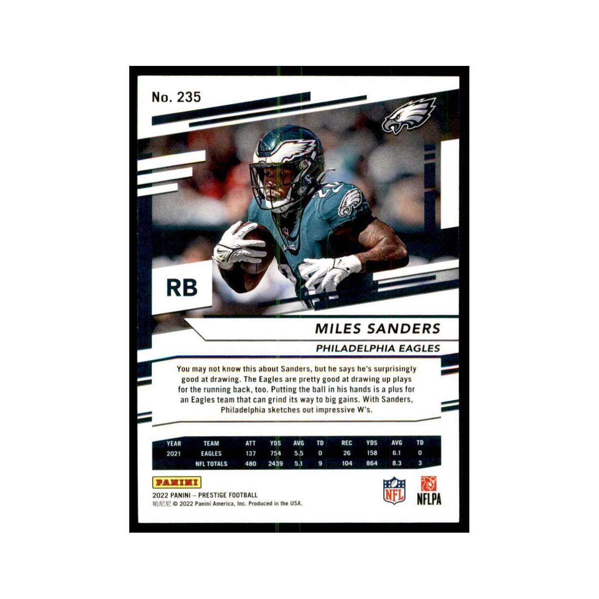 Miles Sanders 2022 Panini Prestige #235 Philadelphia Eagles Football Card NM