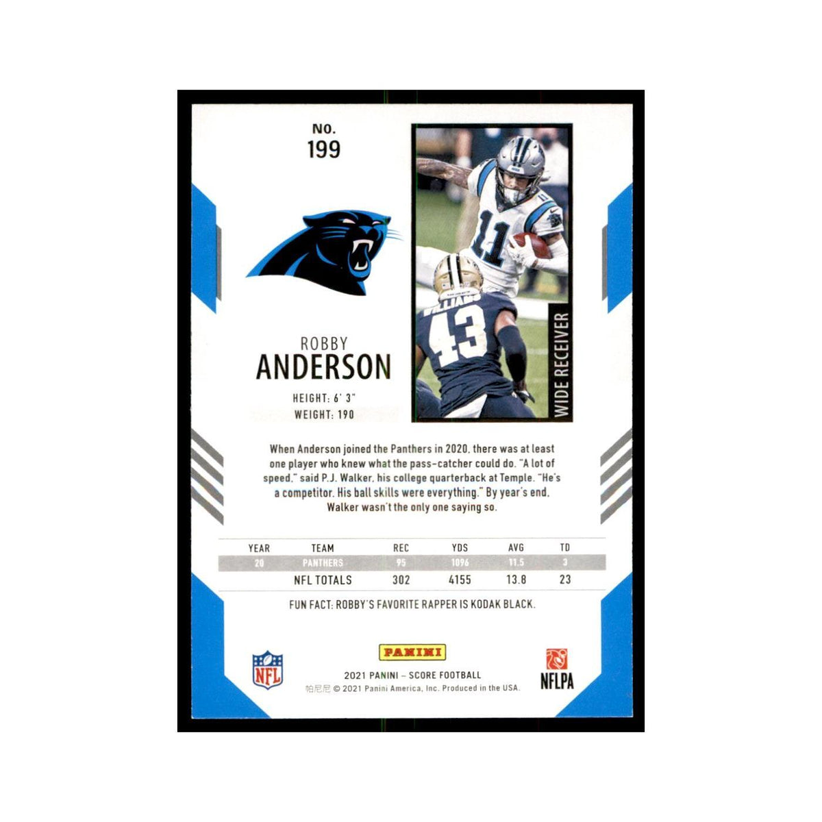 Robby Anderson 2021 Score #199 Carolina Panthers Football Card NM