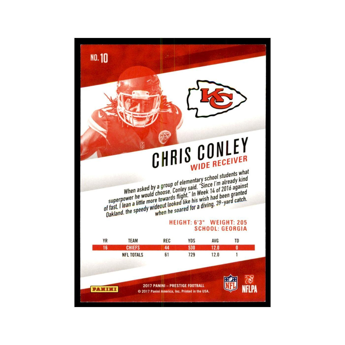 Chris Conley 2017 Panini Prestige #10 Kansas City Chiefs Football Card NM