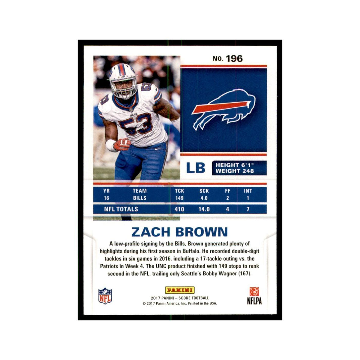 Zach Brown 2017 Score #196 Buffalo Bills Football Card NM