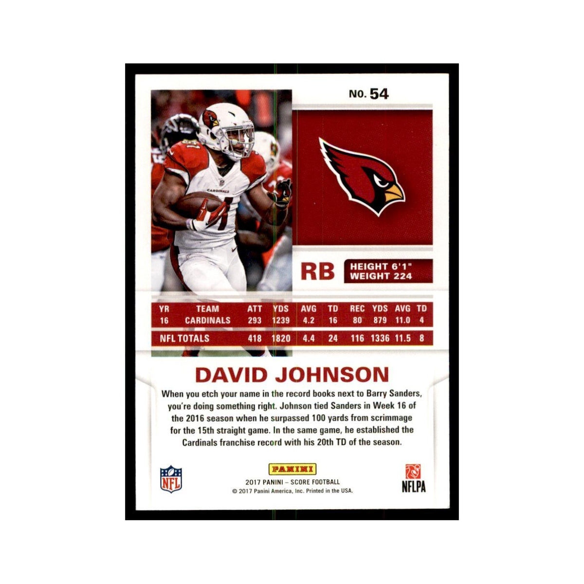 David Johnson 2017 Score #54 Arizona Cardinals Football Card NM