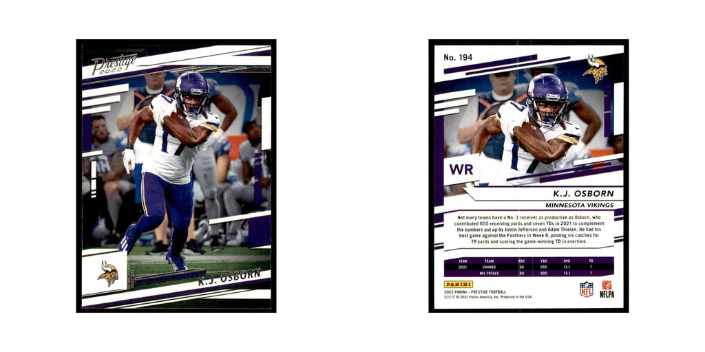 K.J. Osborn 2022 Panini Prestige #194 Minnesota Vikings Football Card NM