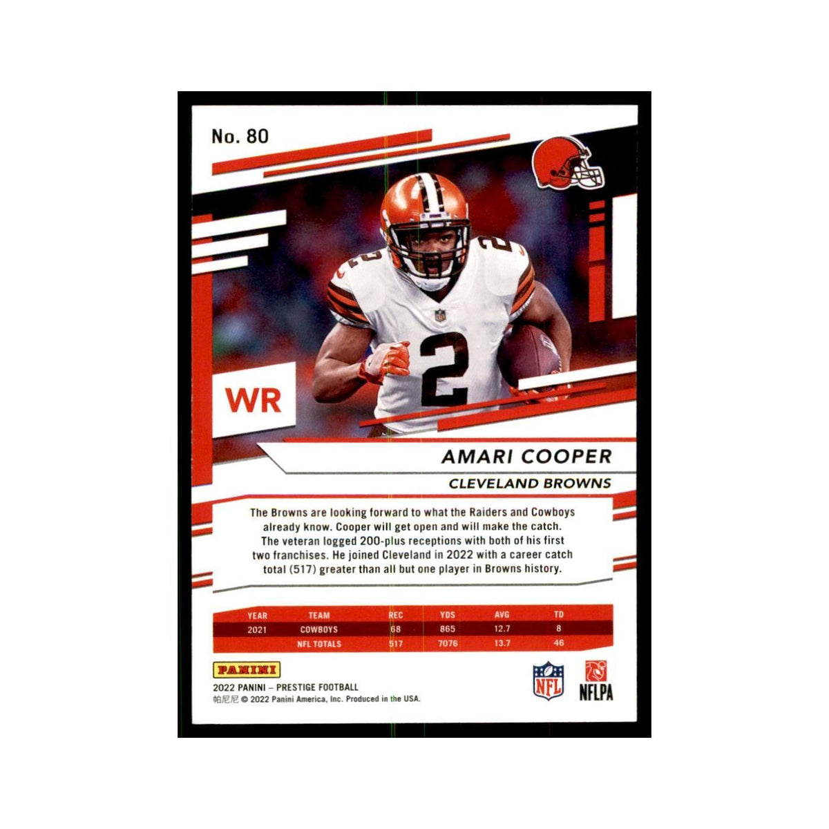 Amari Cooper 2022 Panini Prestige #80 Cleveland Browns Football Card NM