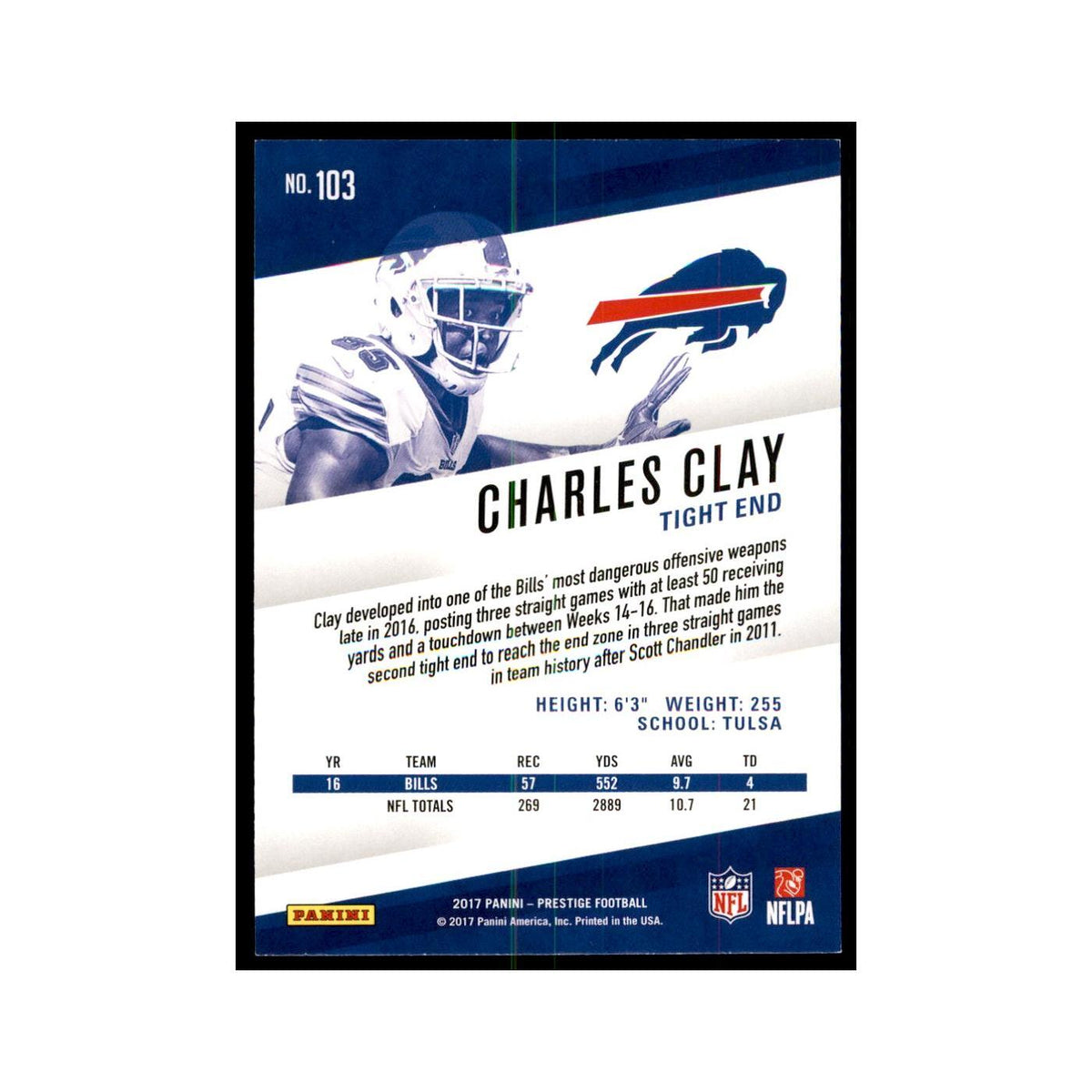Charles Clay 2017 Panini Prestige #103 Buffalo Bills Football Card NM
