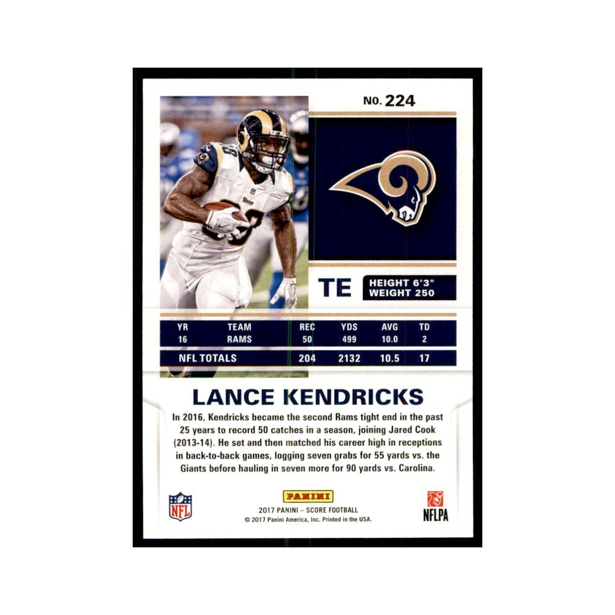 Lance Kendricks 2017 Score #224 Los Angeles Rams Football Card NM