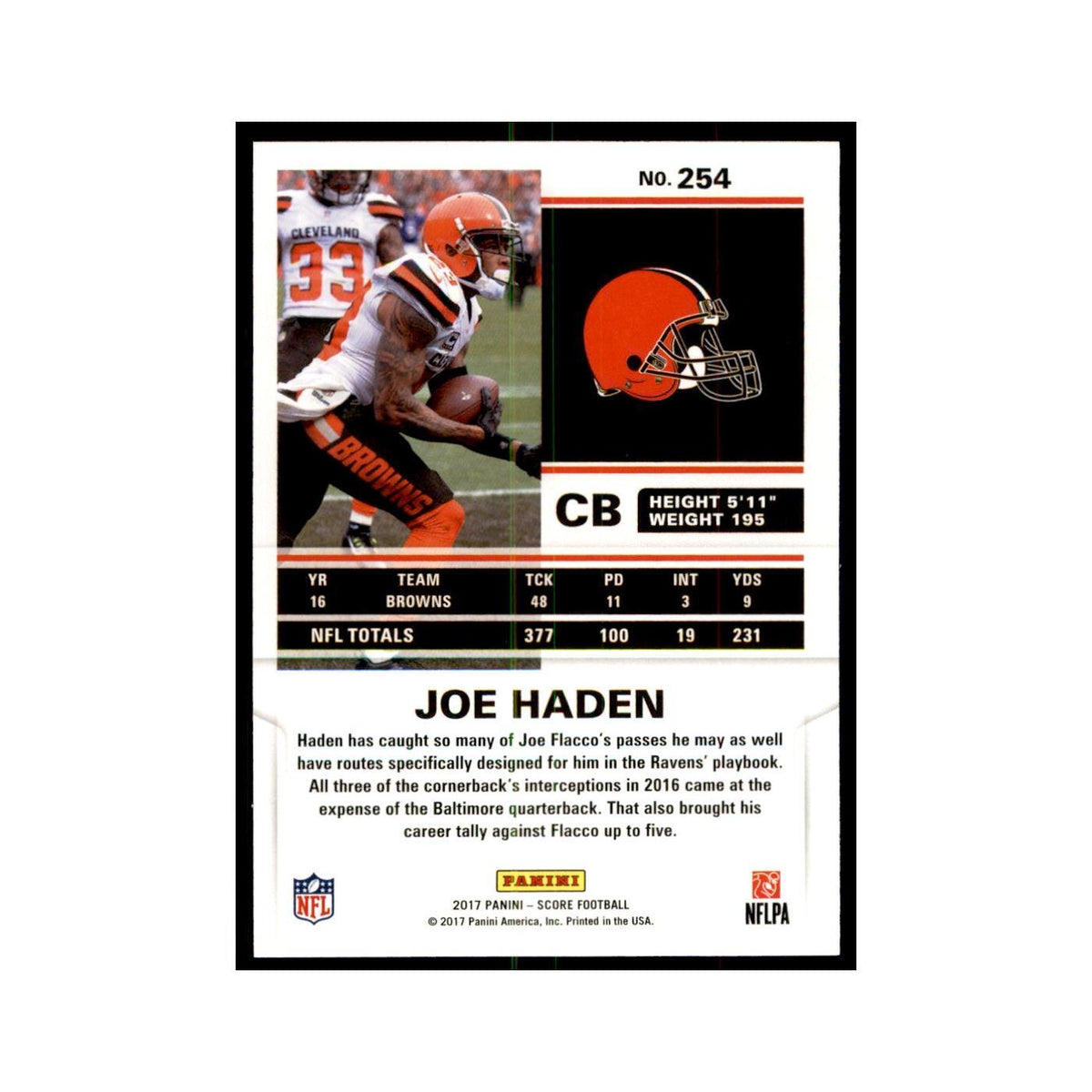 Joe Haden 2017 Score #254 Cleveland Browns Football Card NM