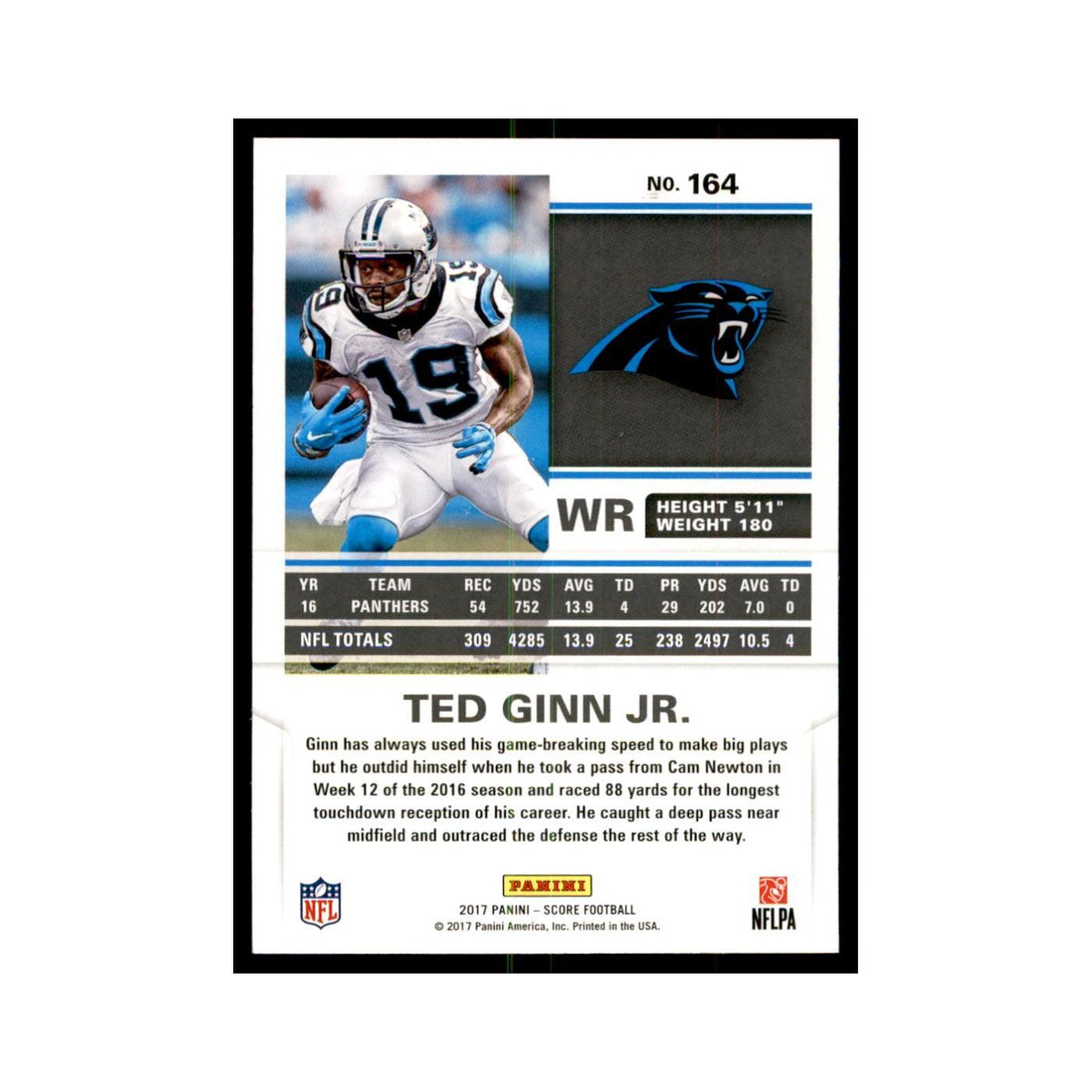 Ted Ginn Jr. 2017 Score #164 Carolina Panthers Football Card NM