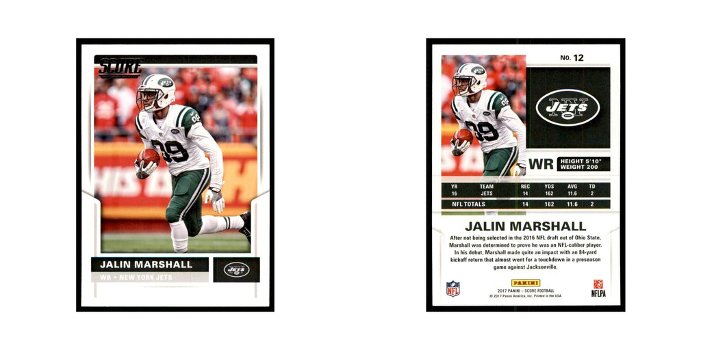 Jalin Marshall 2017 Score #12 New York Jets Football Card NM