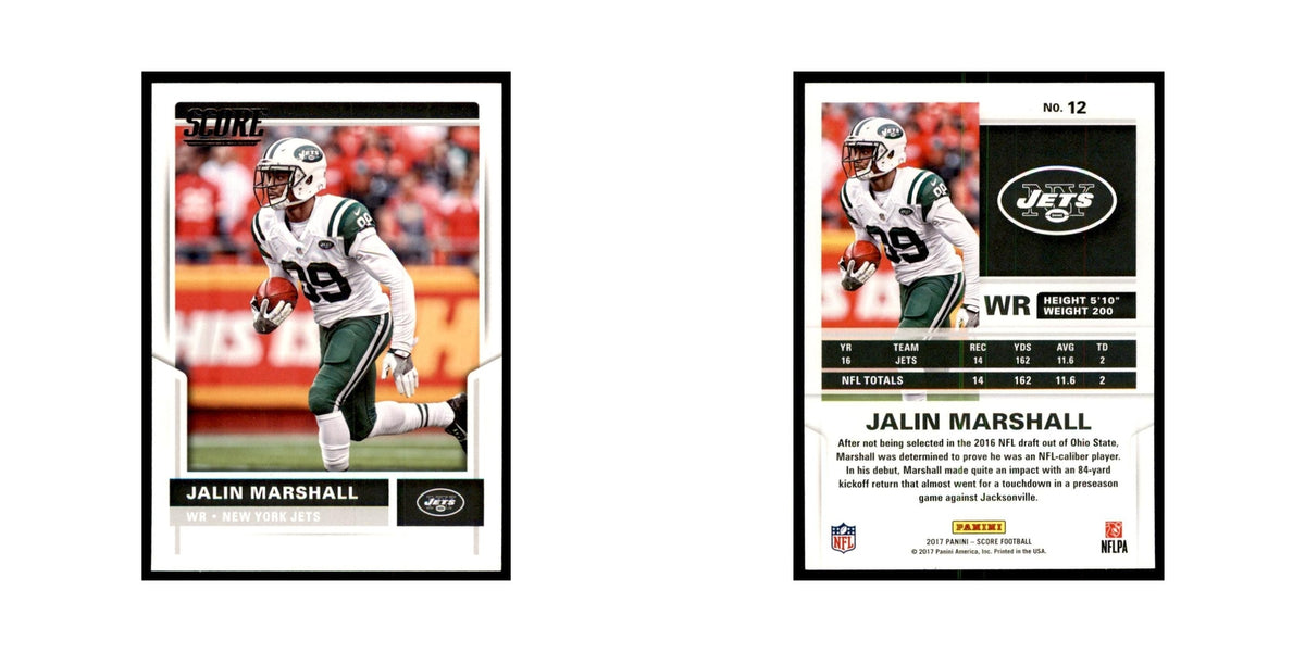 Jalin Marshall 2017 Score #12 New York Jets Football Card NM
