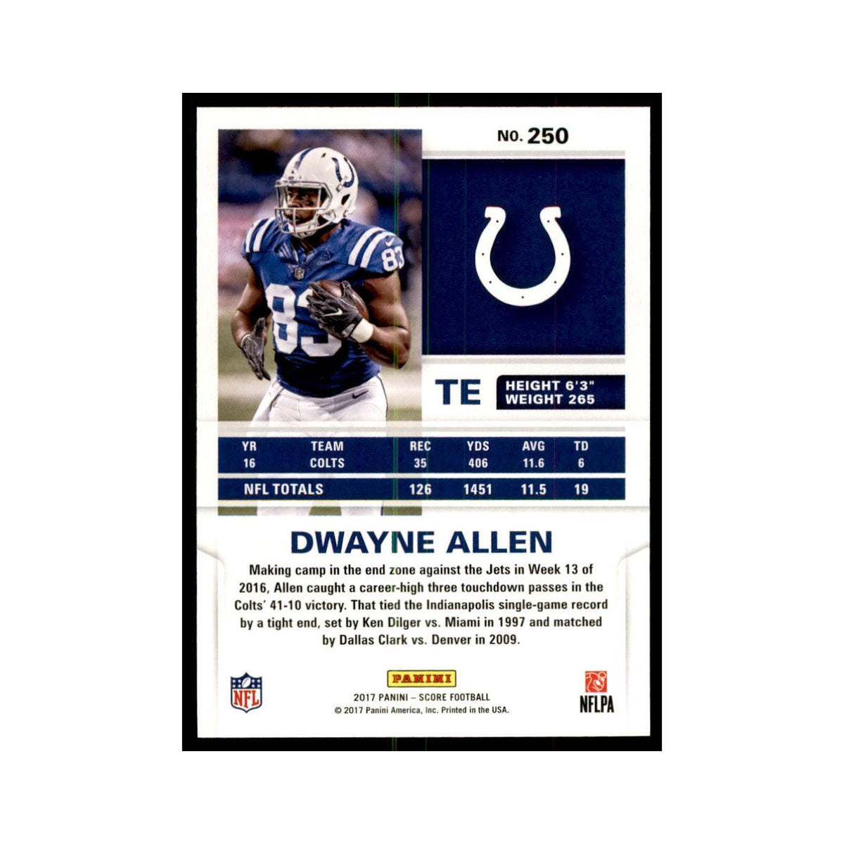 Dwayne Allen 2017 Score #250 Indianapolis Colts Football Card NM
