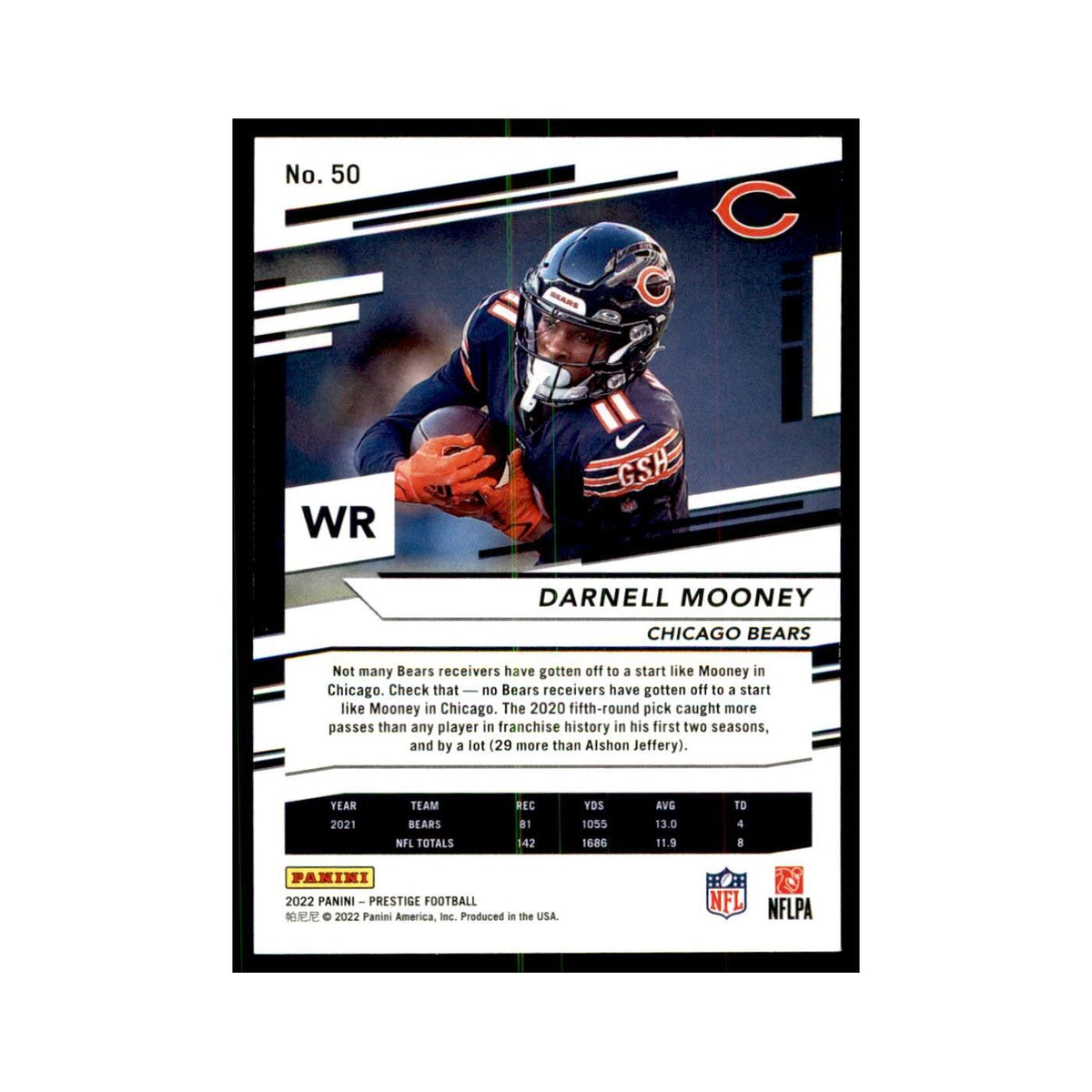 Darnell Mooney 2022 Panini Prestige #50 Chicago Bears Football Card NM