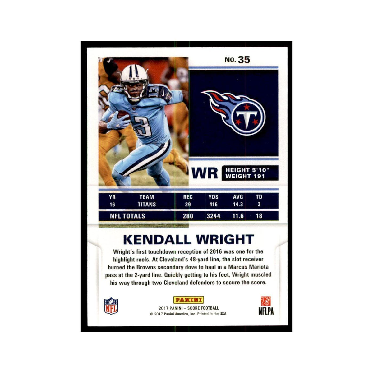 Kendall Wright 2017 Score #35 Tennessee Titans Football Card NM