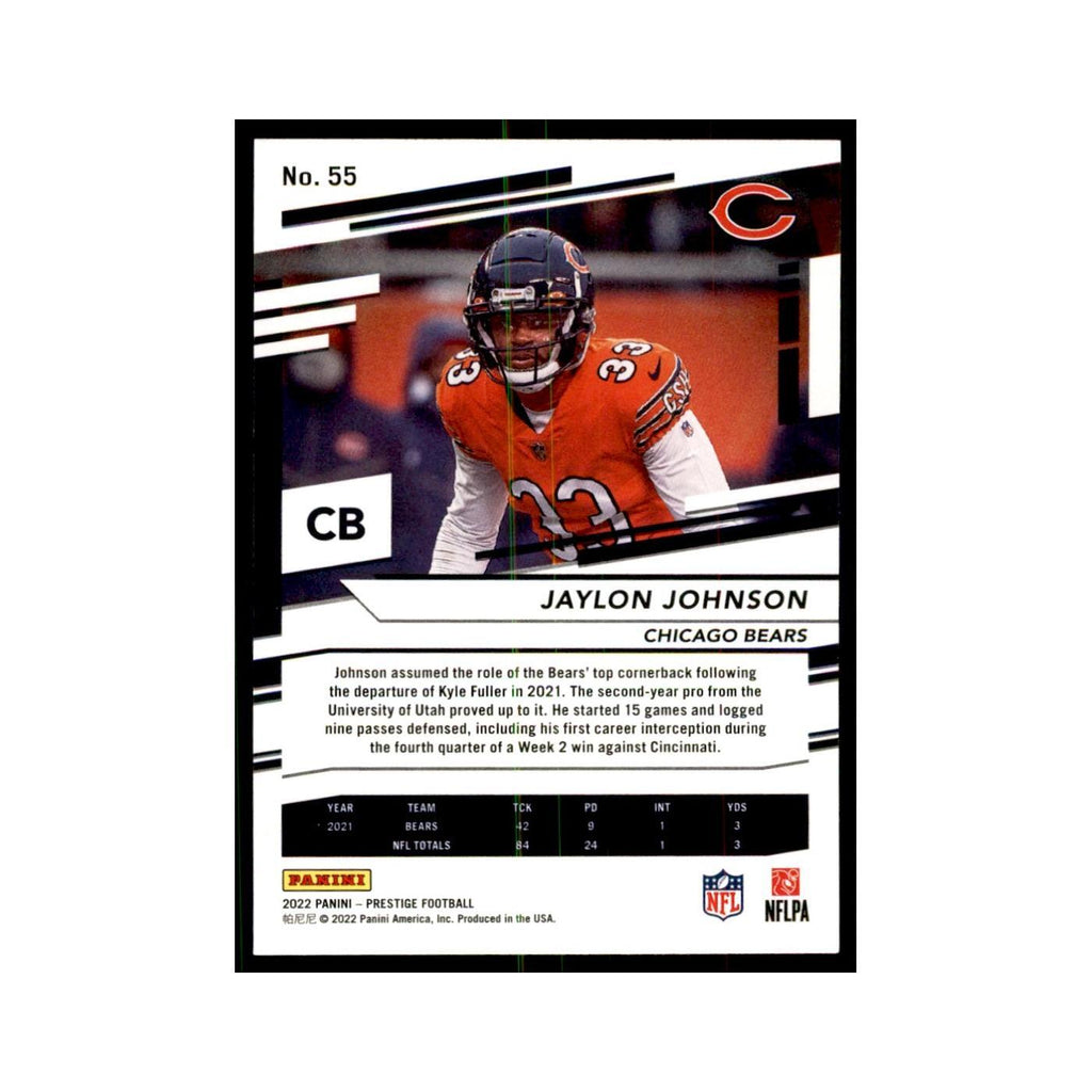 Jaylon Johnson 2022 Panini Prestige #55 Chicago Bears Football Card NM