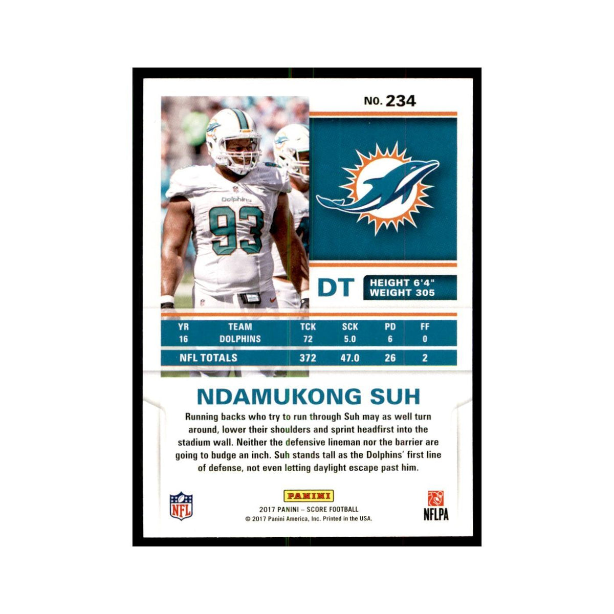 Ndamukong Suh 2017 Score #234 Miami Dolphins Football Card NM
