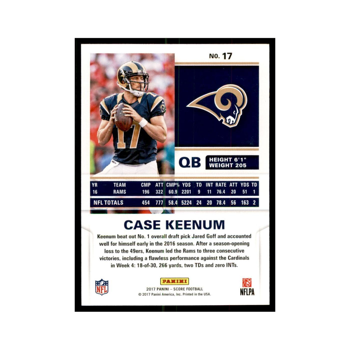 Case Keenum 2017 Score #17 Los Angeles Rams Football Card NM