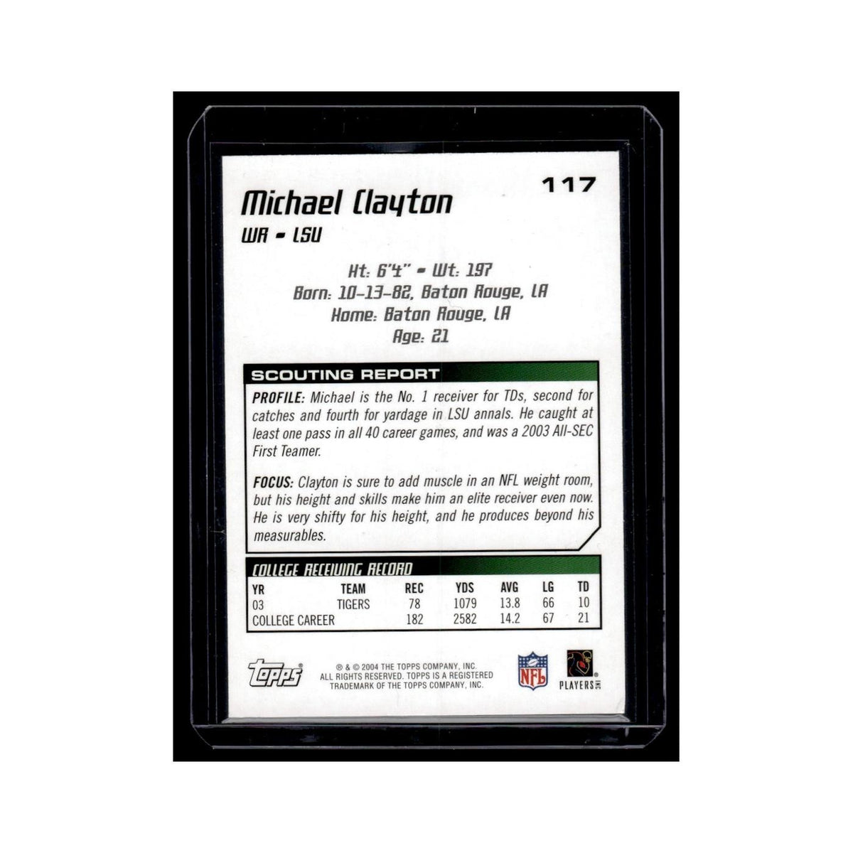 Michael Clayton Rookie 2004 Topps Draft Picks & Prospects #117 LSU Tigers NM
