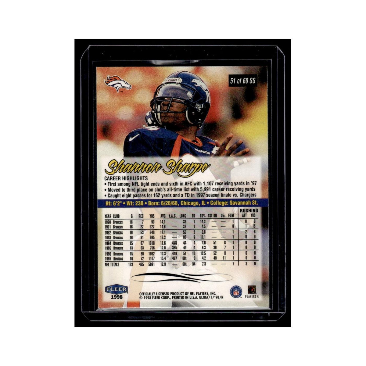 Shannon Sharpe 1998 Fleer Ultra Sensational 60 #51SS Denver Broncos NM
