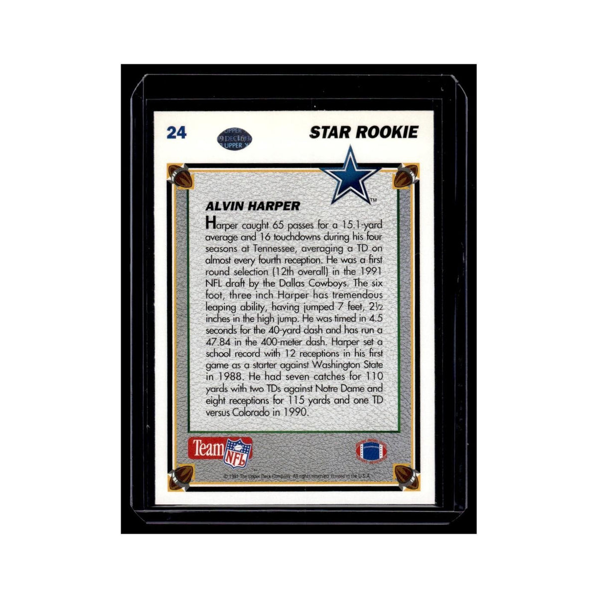 Alvin Harper Rookie 1991 Upper Deck #24 Dallas Cowboys Football Card NM