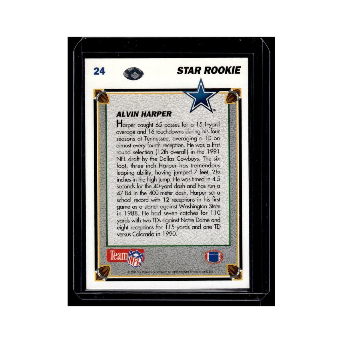 Alvin Harper Rookie 1991 Upper Deck #24 Dallas Cowboys Football Card NM