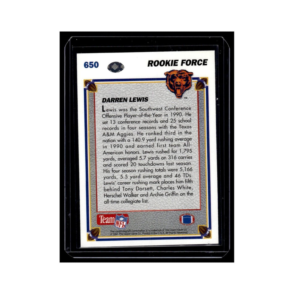 Darren Lewis Rookie 1991 Upper Deck #650 Chicago Bears Football Card NM