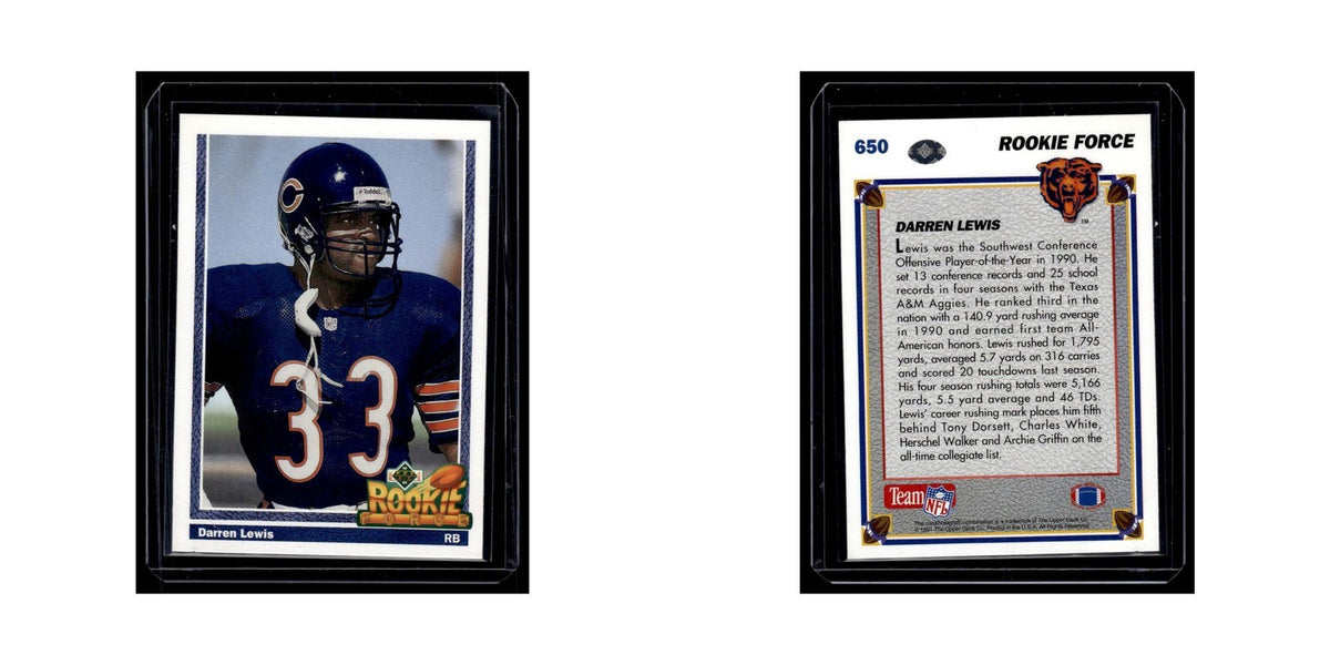 Darren Lewis Rookie 1991 Upper Deck #650 Chicago Bears Football Card NM