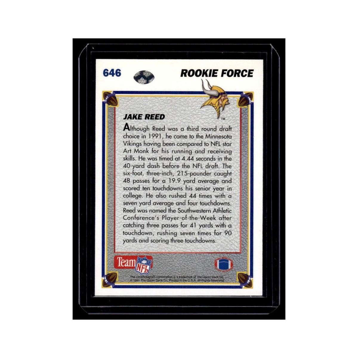 Jake Reed Rookie 1991 Upper Deck #646 Minnesota Vikings Football Card NM