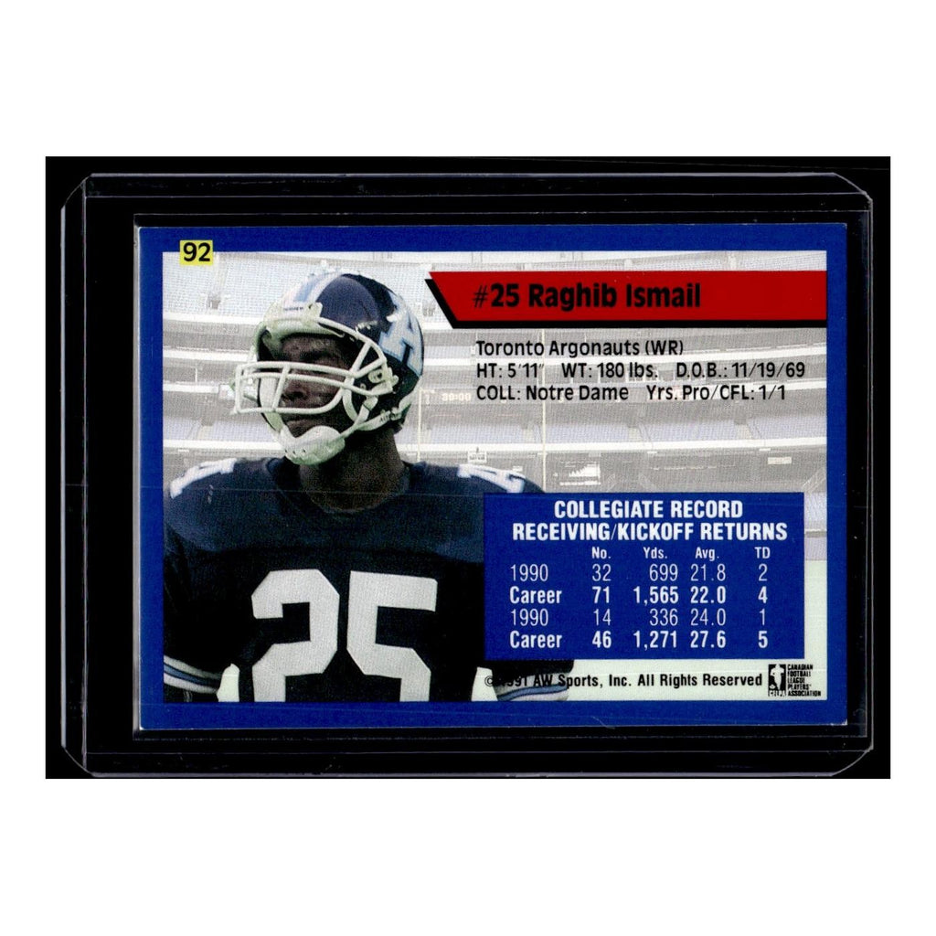 Raghib Ismail 1991 All World CFL #92 Toronto Argonauts Football Card NM