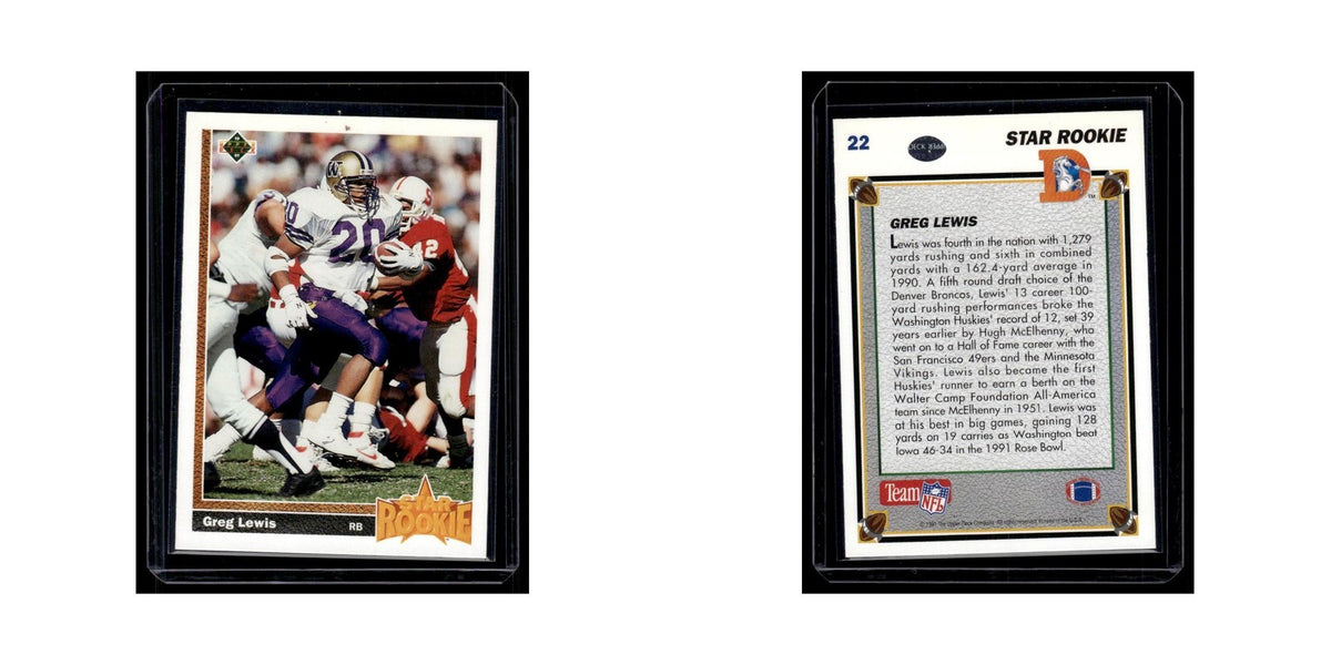 Greg Lewis Rookie 1991 Upper Deck #22 Denver Broncos Football Card NM