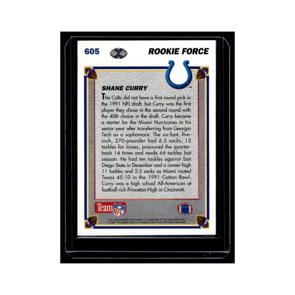 Shane Curry Rookie 1991 Upper Deck #605 Indianapolis Colts Football Card NM