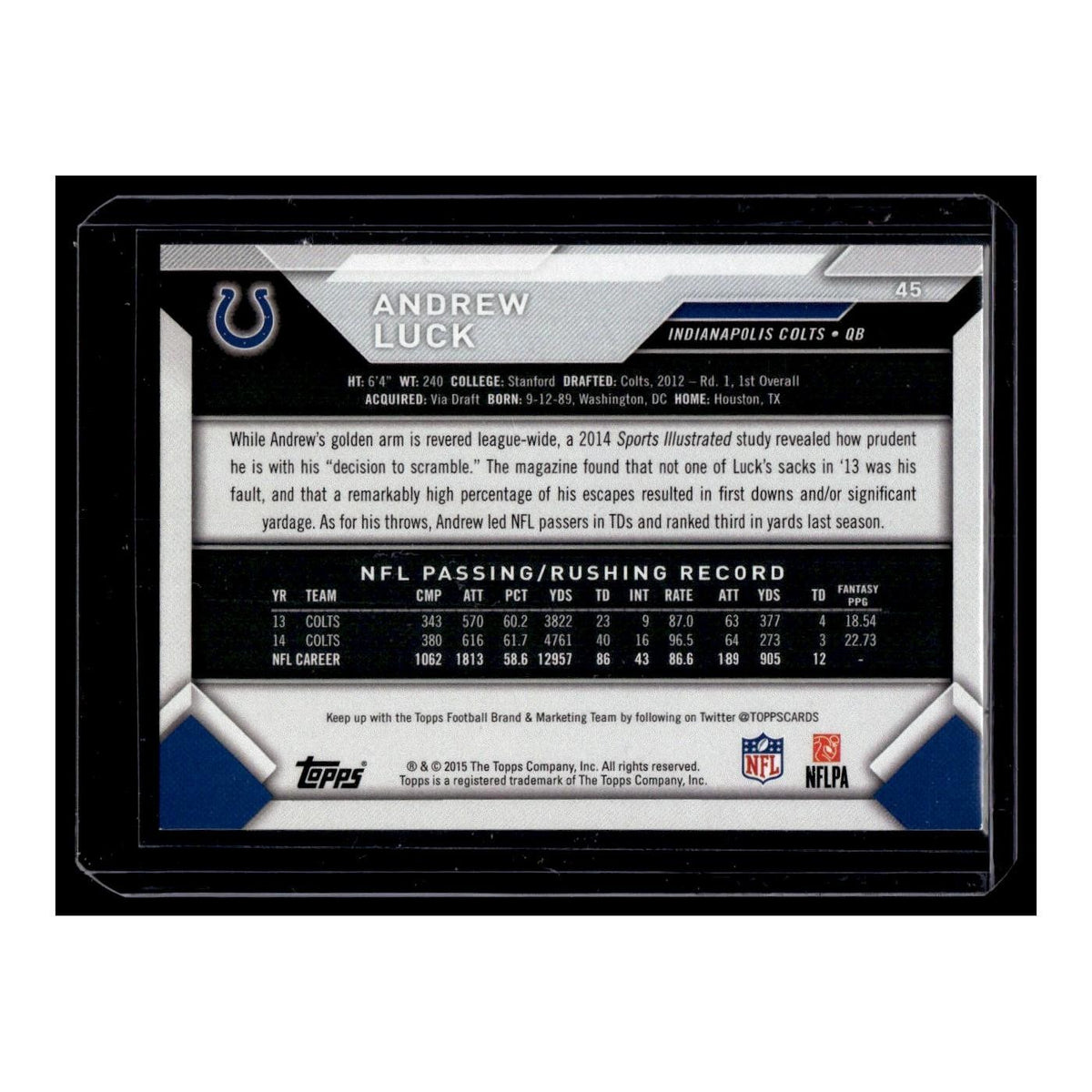 Andrew Luck 2015 Topps #45 Indianapolis Colts Football Card NM