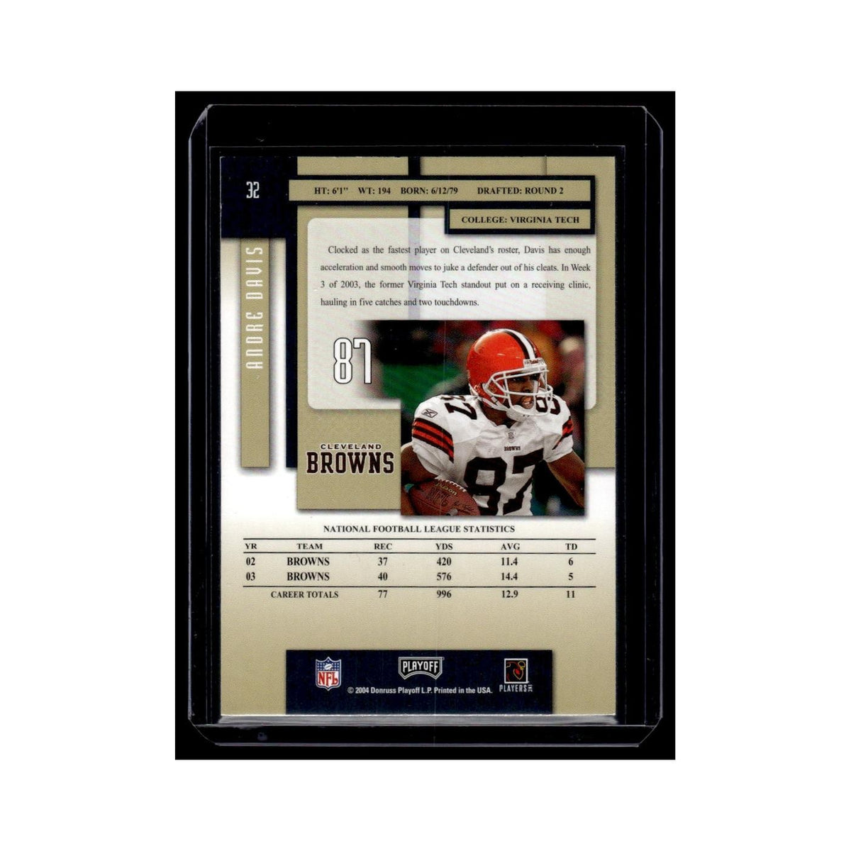 Andre Davis 2004 Playoff Prestige #32 Cleveland Browns Football Card NM
