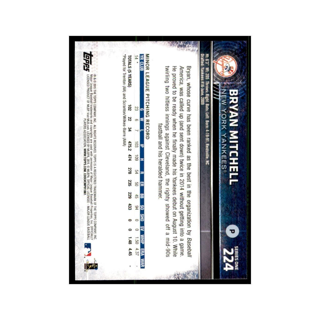 Bryan Mitchell Rookie 2015 Topps #224 Baseball Cards Baseball Card NM