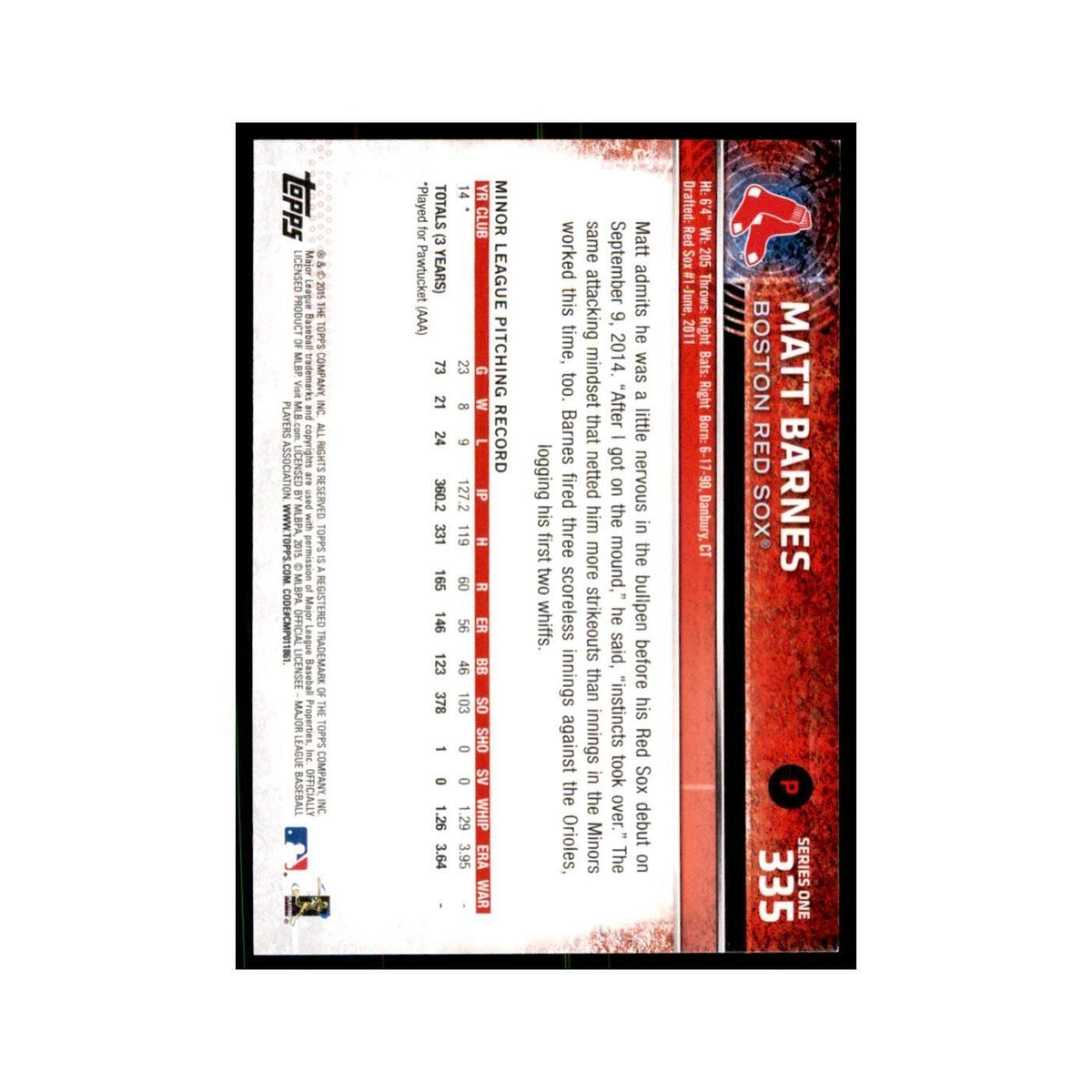 Matt Barnes Rookie 2015 Topps #335 Baseball Cards Baseball Card NM