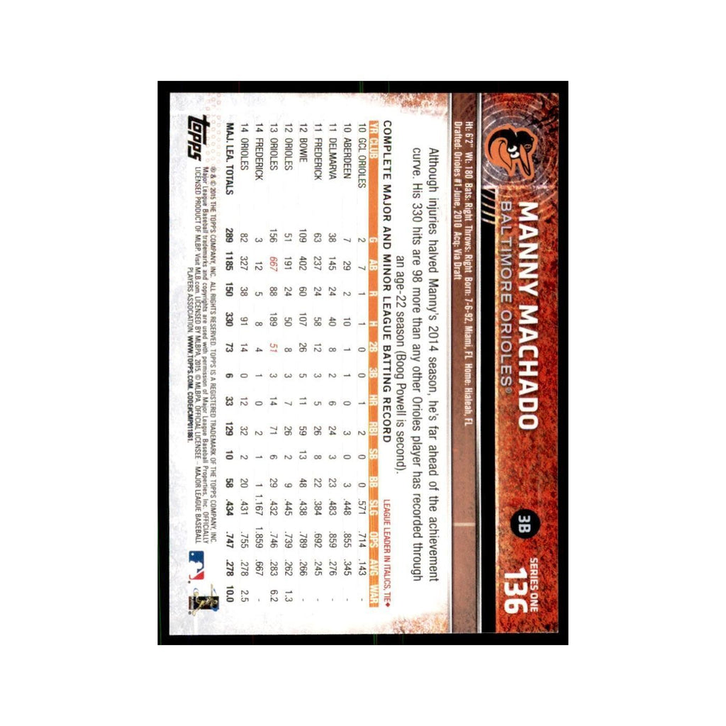 Manny Machado 2015 Topps #136 Baseball Cards Baseball Card NM